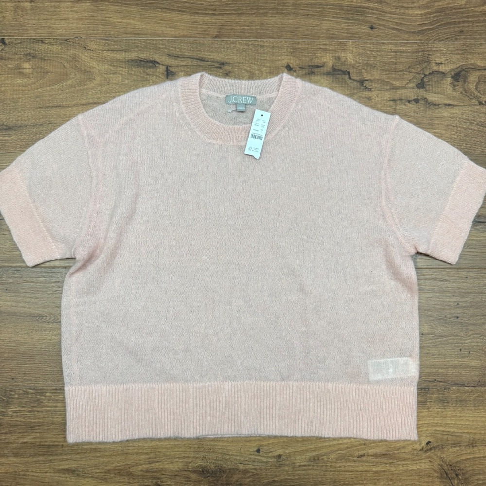 NEW J.Crew Women Small Short Sleeve Sweater T Shirt Pink Alpaca Wool Blend Girly